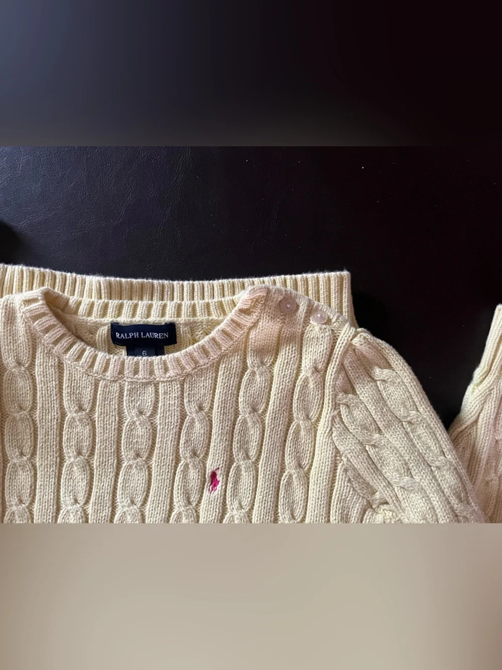Ralph Lauren Yellow Cable Knit Sweater with Pink Polo Logo